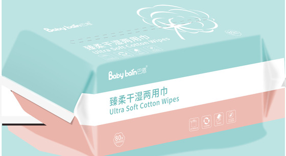 Tissu sec-et-humide de coton de chiffon sec facial propre jetable biodégradable de bébé pour le nettoyage