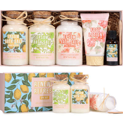 ensemble de cadeau de sels de Bath 8pcs avec du sel d'Epsom de scoop d'Argan Oil Bath Bombs Wooden